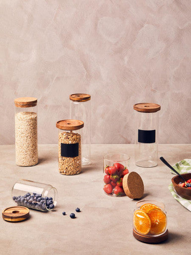 Orsina Tromso Glass Storage Jar with Acacia Lid & Chalkboard – 1300ml
