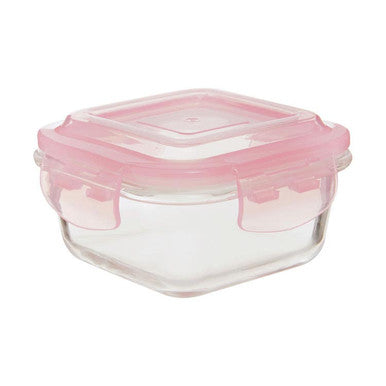 Orsina Freska 320ml Square Glass Food Container | Airtight Pink Lid