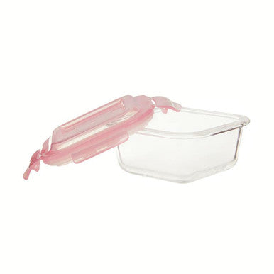Orsina Freska 320ml Square Glass Food Container | Airtight Pink Lid