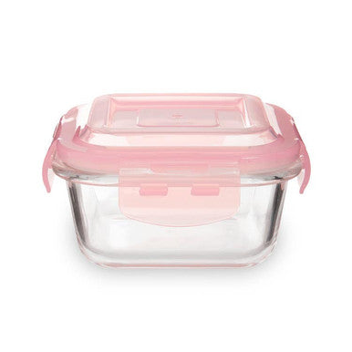 Orsina Freska 320ml Square Glass Food Container | Airtight Pink Lid