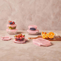 Orsina Freska 320ml Square Glass Food Container | Airtight Pink Lid