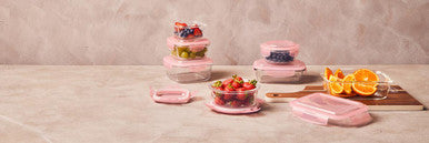 Orsina Freska 320ml Square Glass Food Container | Airtight Pink Lid