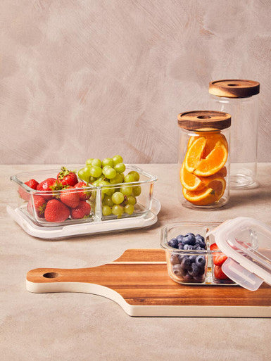 Orsina Freska 320ml Square Glass Food Container | Airtight Pink Lid