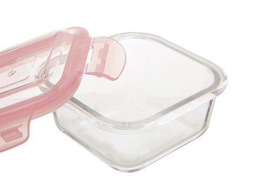 Orsina Freska 320ml Square Glass Food Container | Airtight Pink Lid