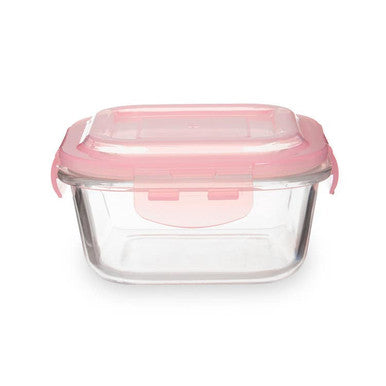 Orsina Freska 520ml Square Glass Food Container | Airtight Pink Lid