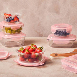 Orsina Freska 520ml Square Glass Food Container | Airtight Pink Lid
