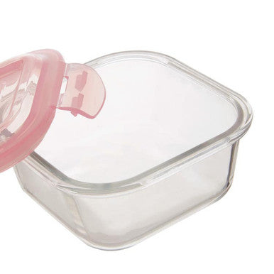 Orsina Freska 520ml Square Glass Food Container | Airtight Pink Lid