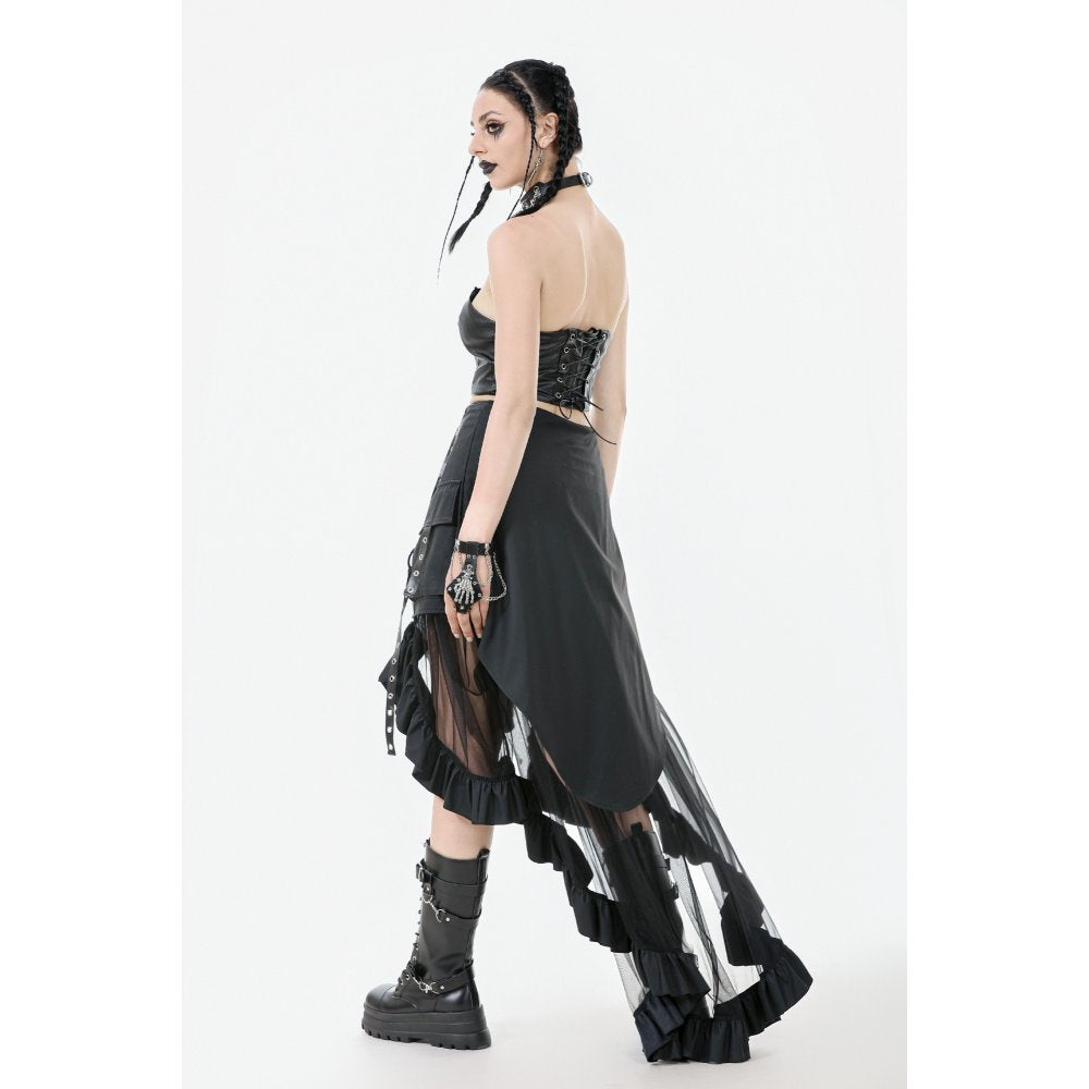 Dark in Love Belladonna Goth Skirt – Black Mesh with Buckle Straps