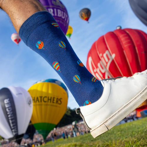 Swole Panda Hot Air Balloon Bamboo Socks – Royal Blue Patterned
