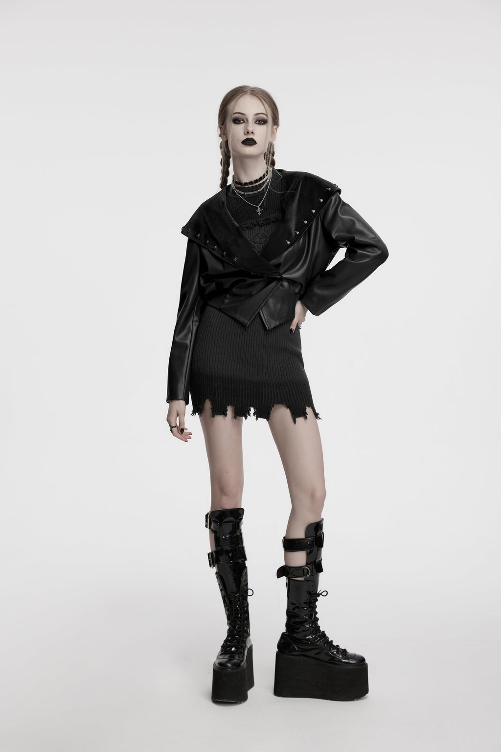 Punk Rave Nyx Hooded Faux Leather Jacket – Gothic Skull Studded Coat