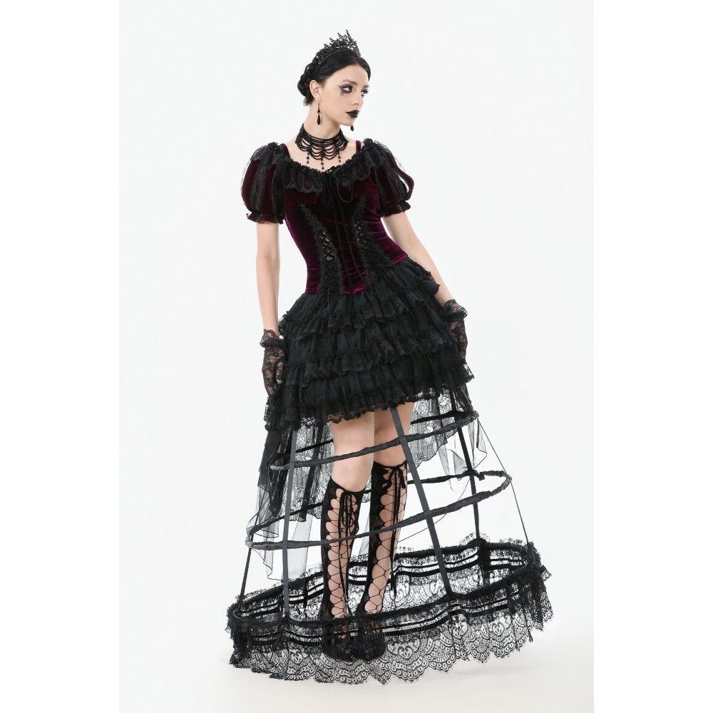 Dark in Love Isolde Velvet & Lace Puff Sleeve Bolero – Wine Red