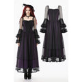 Dark in Love Lilith Gothic Maxi Dress – Black & Plum Bell Sleeve