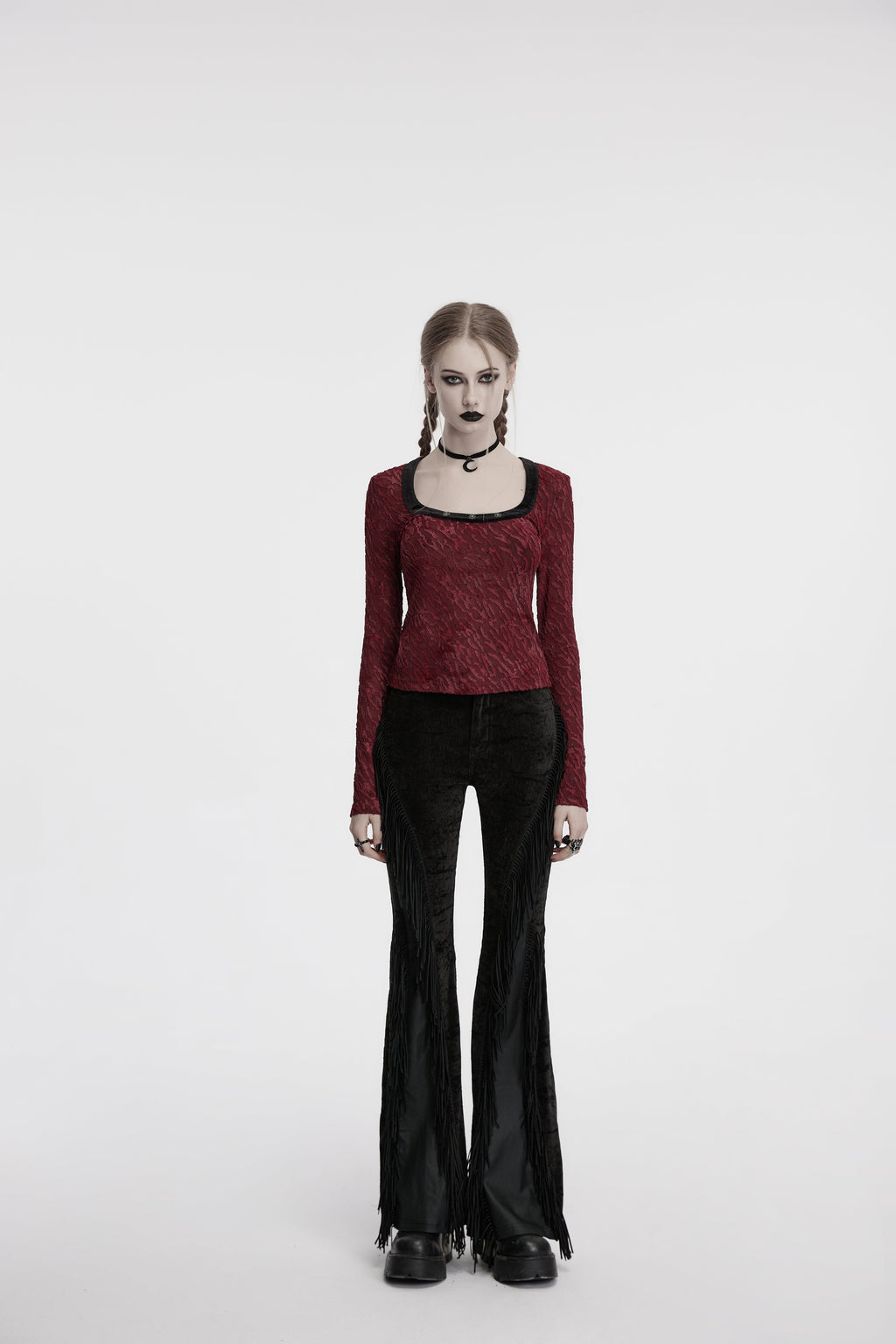 Punk Rave Morrigan Wasteland Tassel Goth Flare Trousers - Black