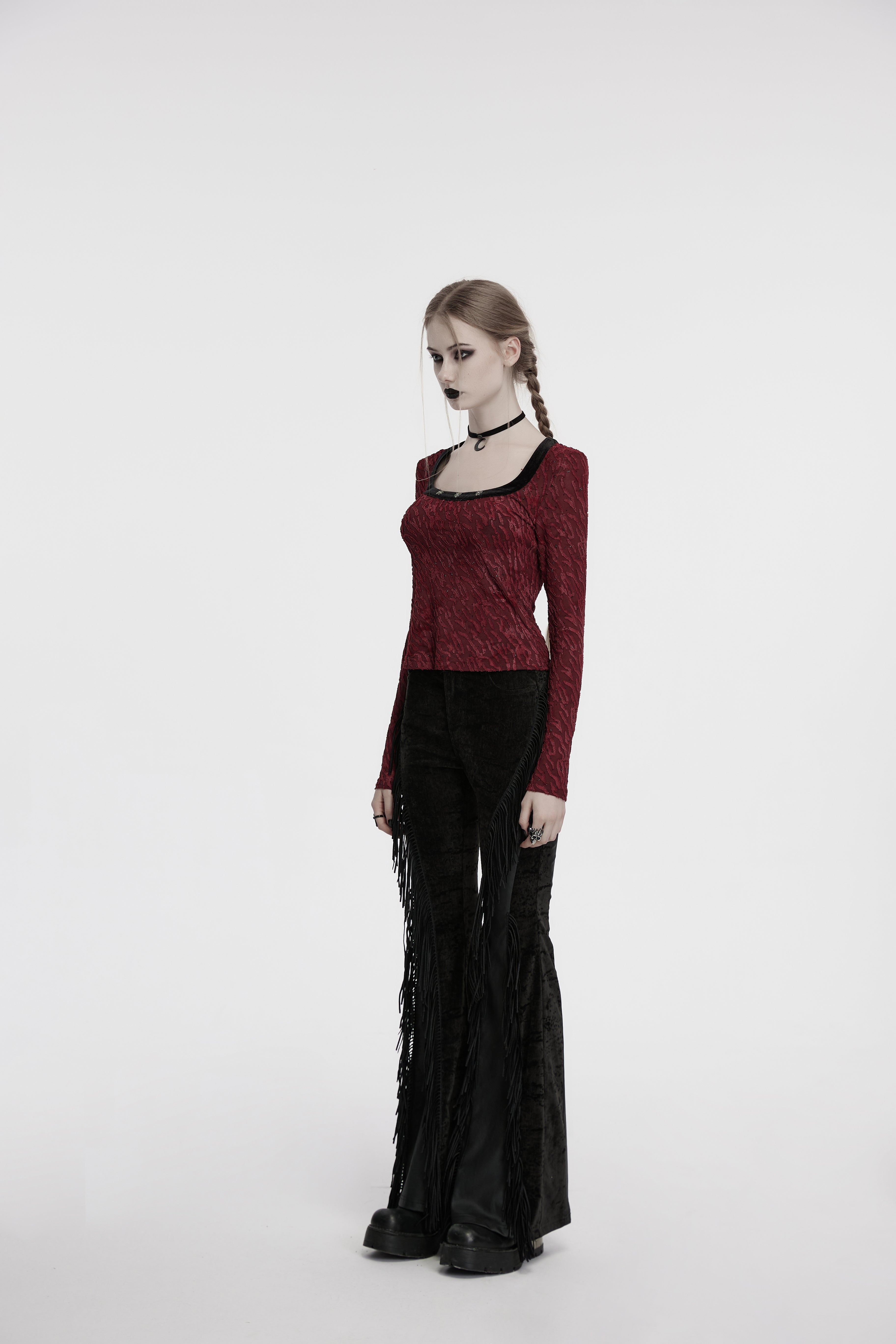 Punk Rave Morrigan Wasteland Tassel Goth Flare Trousers - Black