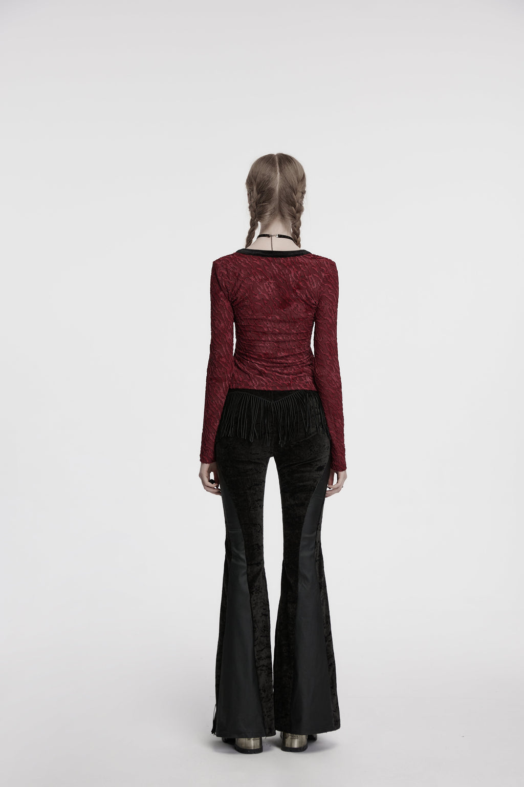 Punk Rave Morrigan Wasteland Tassel Goth Flare Trousers - Black