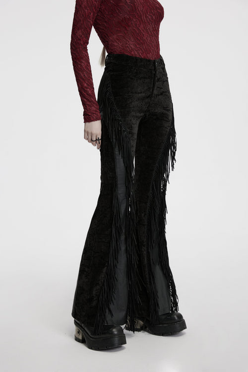 Punk Rave Morrigan Wasteland Tassel Goth Flare Trousers - Black