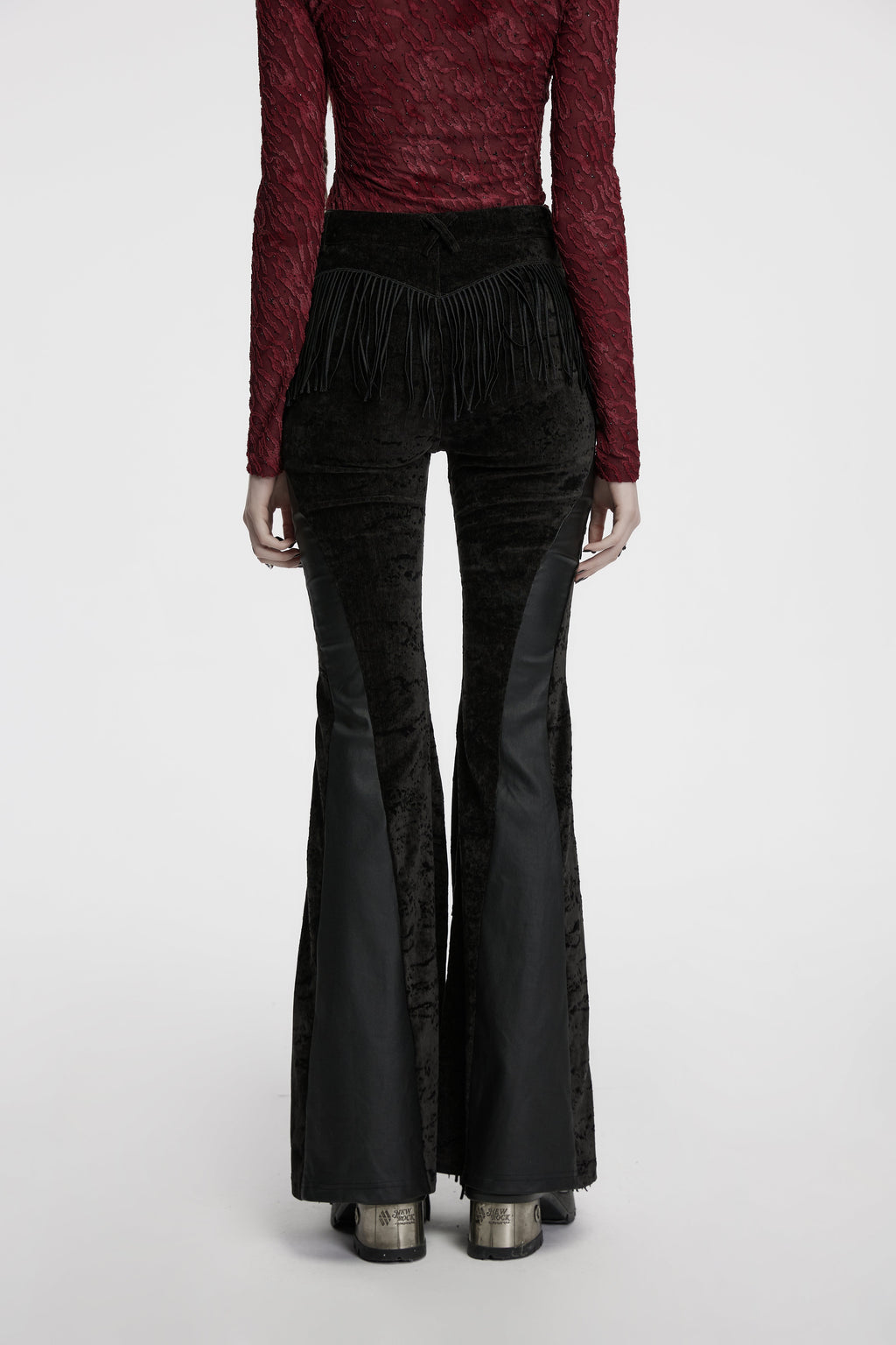 Punk Rave Morrigan Wasteland Tassel Goth Flare Trousers - Black
