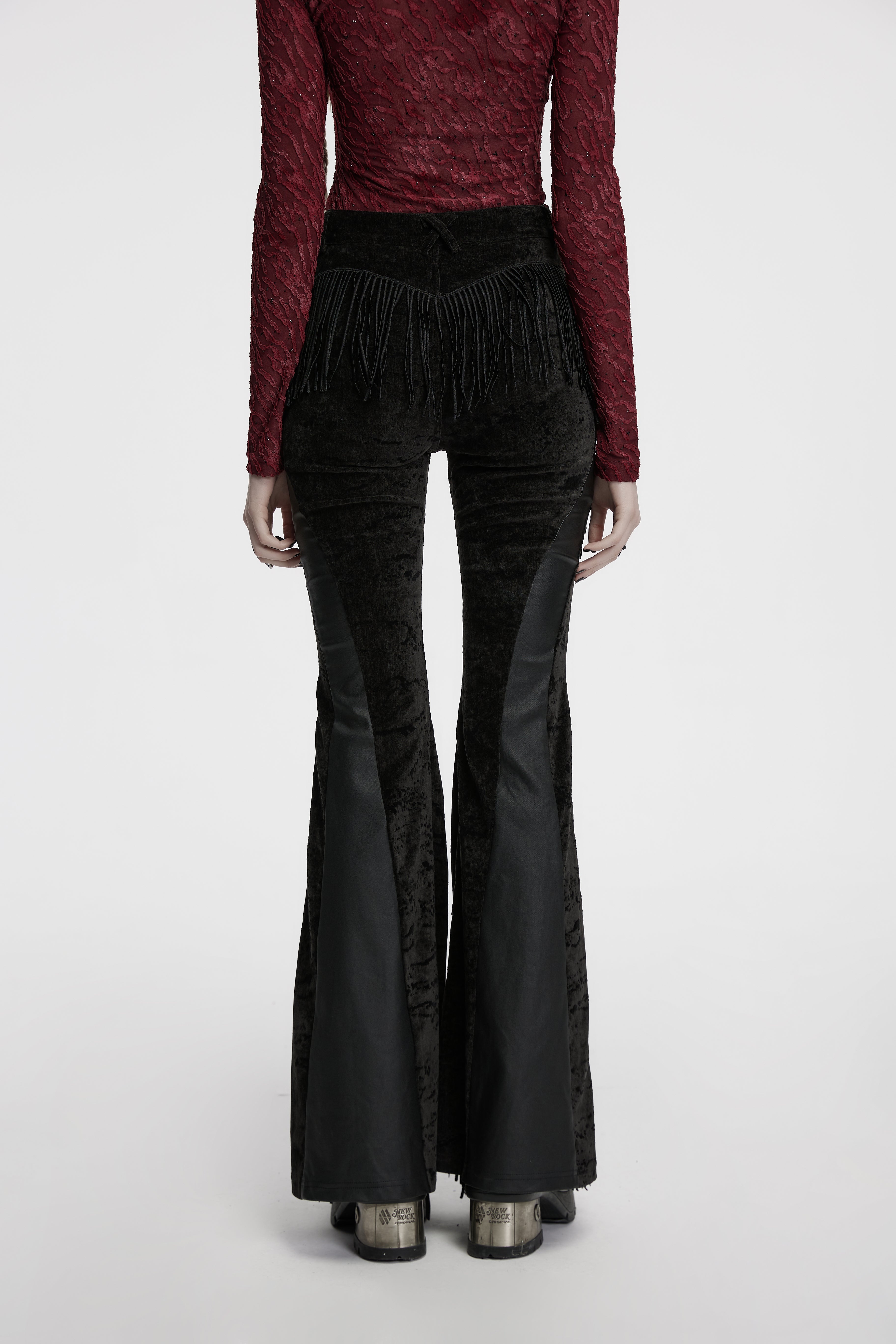 Punk Rave Morrigan Wasteland Tassel Goth Flare Trousers - Black