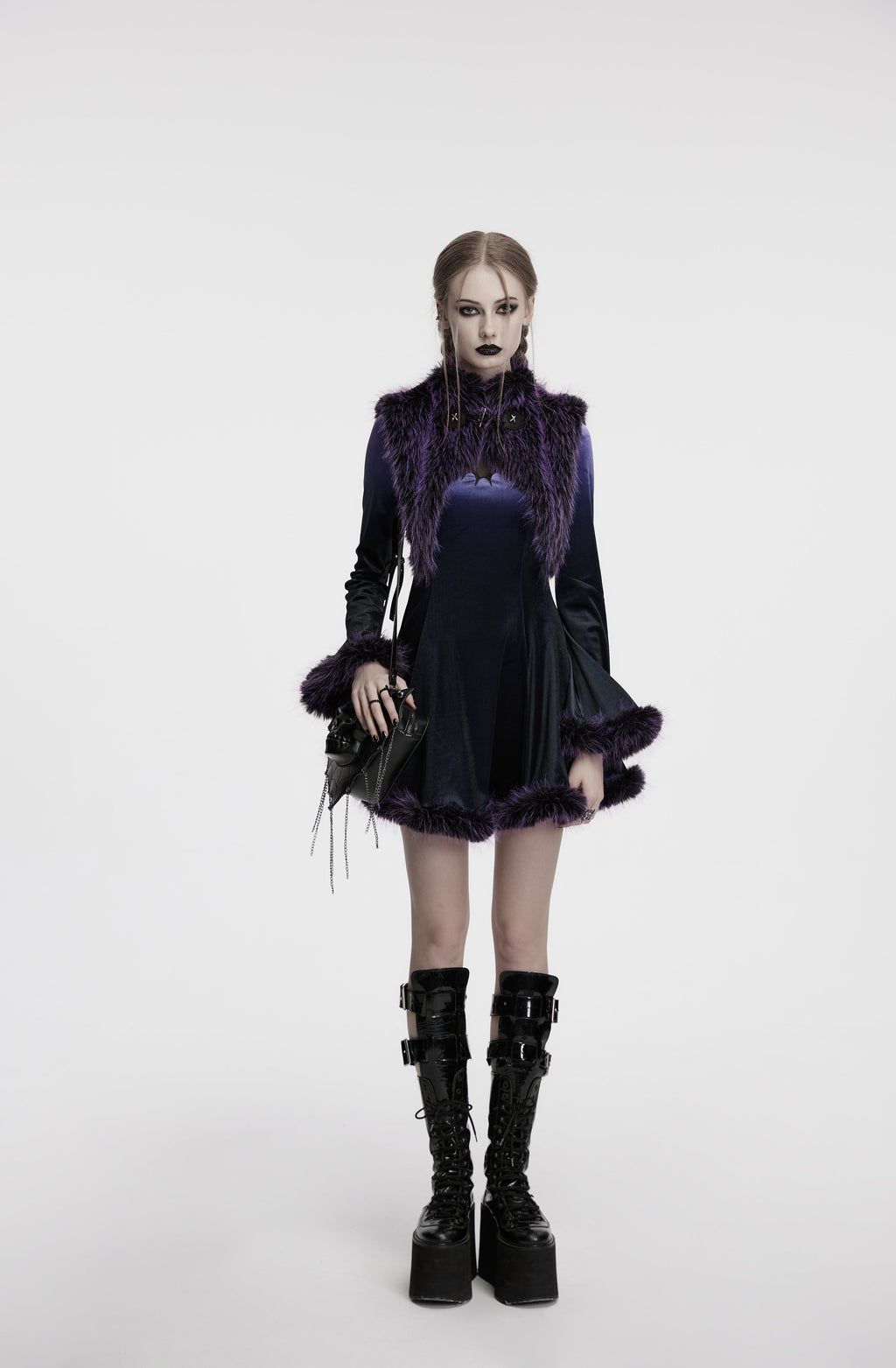 Punk Rave Lilith Gradient Faux Fur Devil Shawl – Violet Gothic Wrap