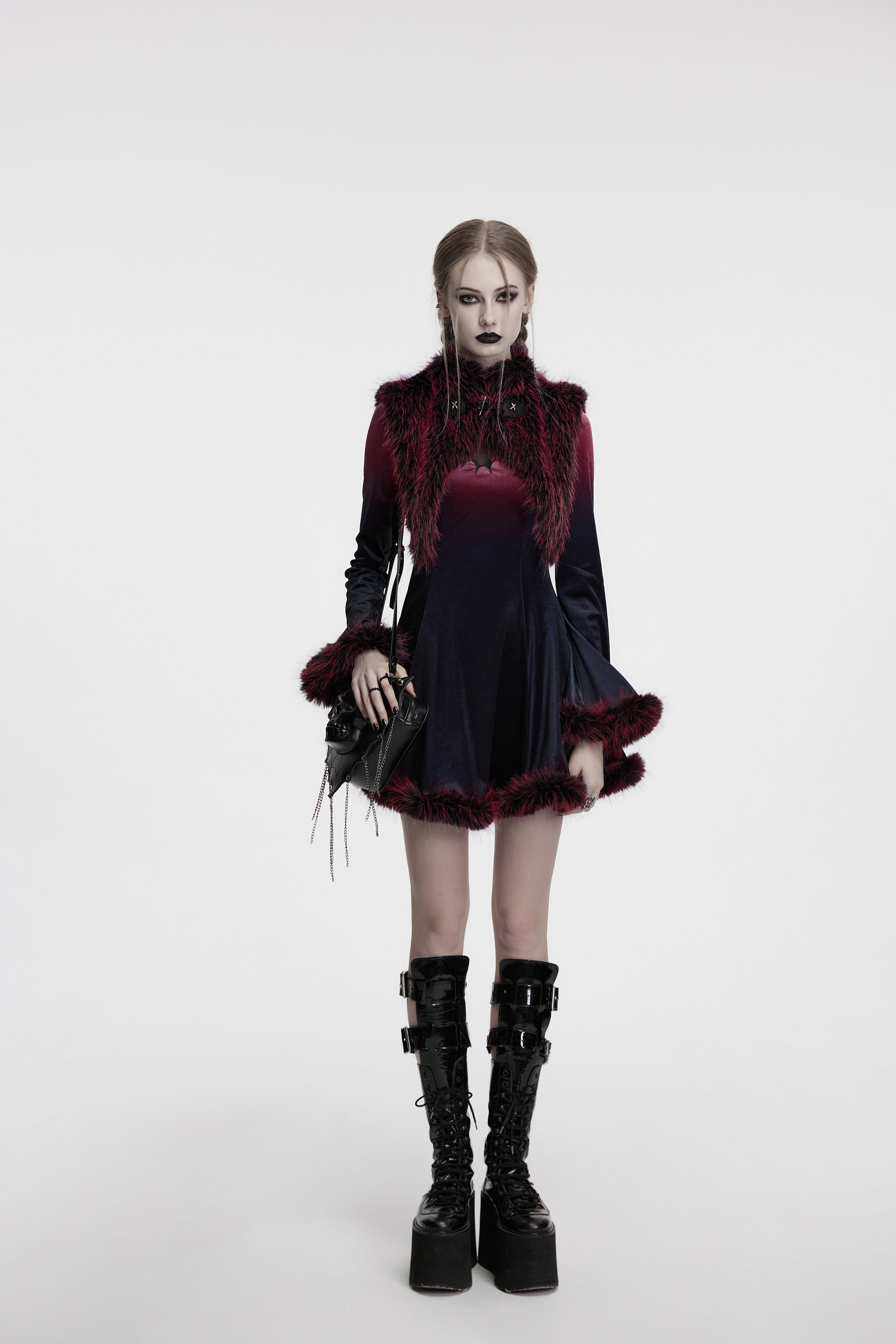 Punk Rave Lilith Gradient Faux Fur Devil Shawl - Crimson & Black