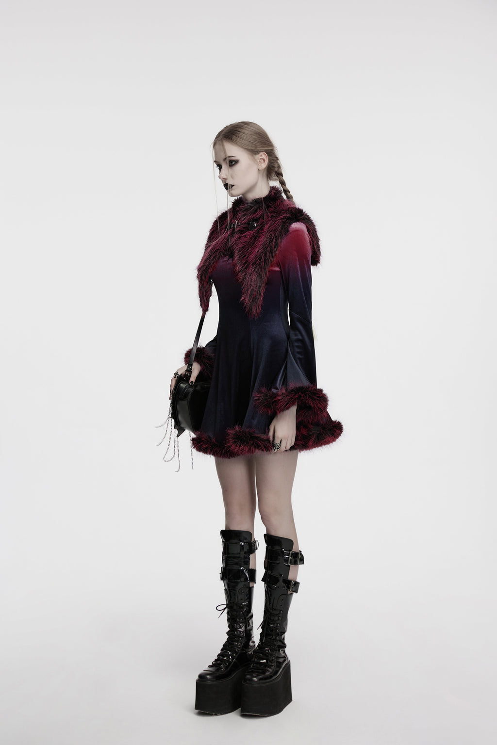 Punk Rave Lilith Gradient Faux Fur Devil Shawl - Crimson & Black