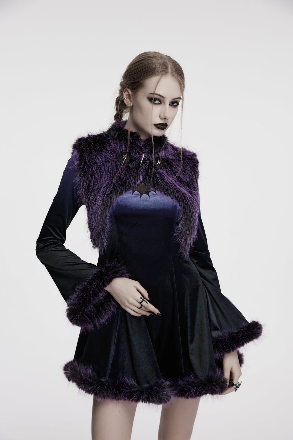 Punk Rave Lilith Gradient Faux Fur Devil Shawl – Violet Gothic Wrap