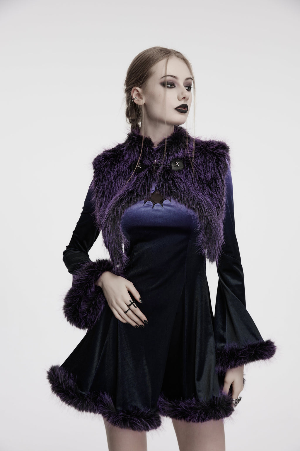 Punk Rave Lilith Gradient Faux Fur Devil Shawl – Violet Gothic Wrap