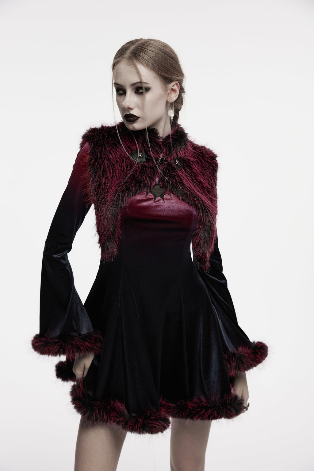 Punk Rave Lilith Gradient Faux Fur Devil Shawl - Crimson & Black