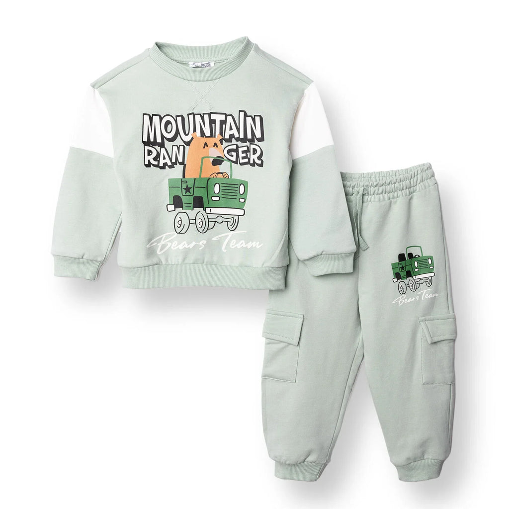 HelloBaby Boys Tracksuit Animal Crew Neck Long Leg Long Sleeve - Green