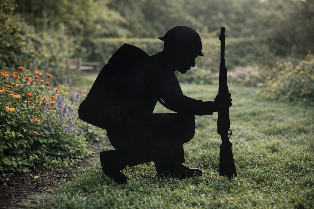Rustic Warehouse Norfolk Kneeling Soldier Metal Garden Sculpture – Black
