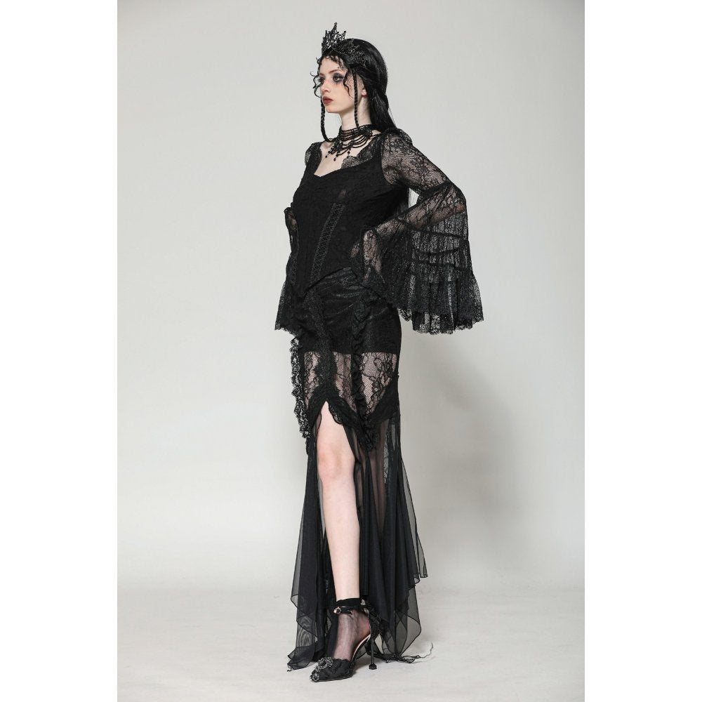 Dark in Love Zuri Gothic Lace Top – Romantic Bell-Sleeve Layered Cuff