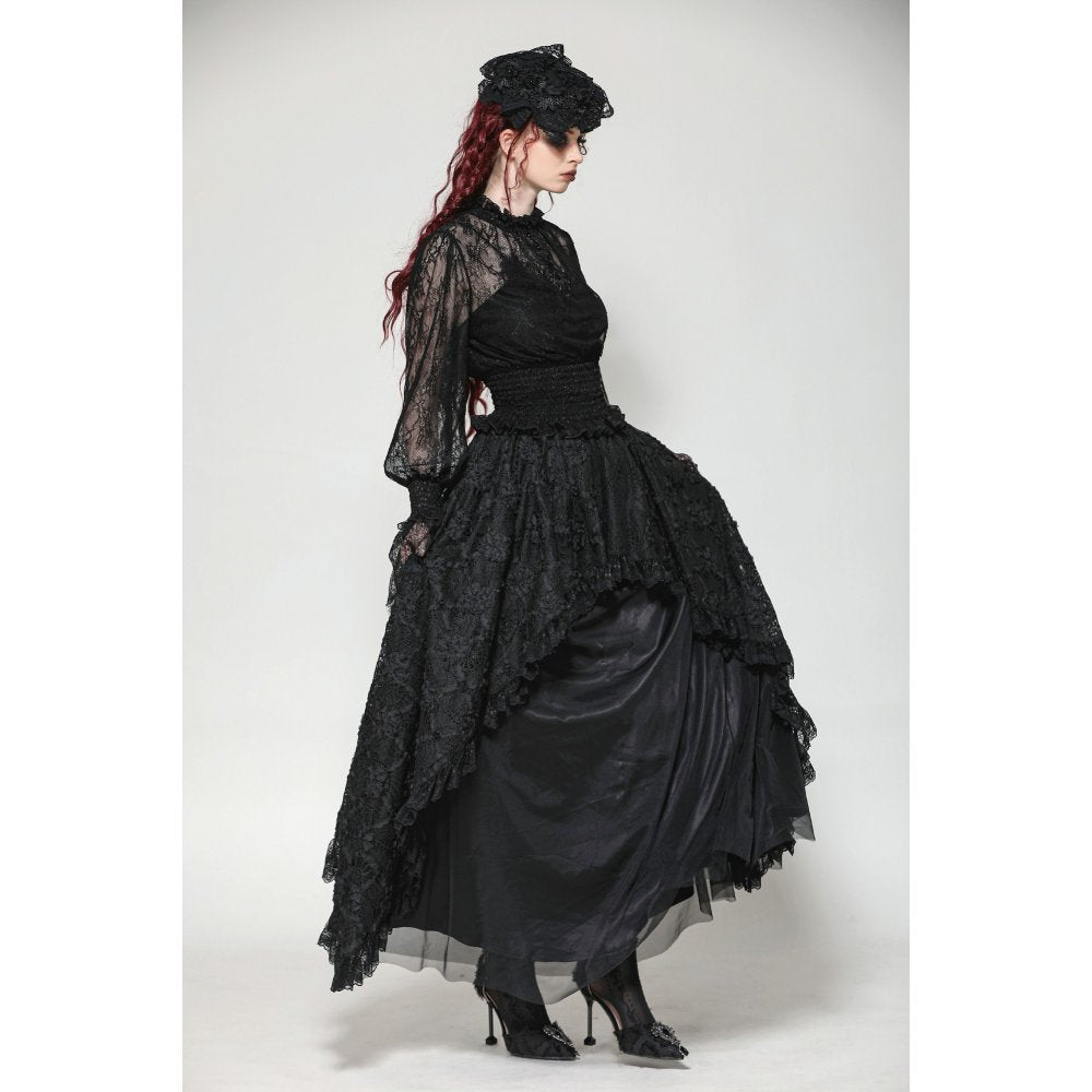 Dark in Love Aoife Black Victorian Lace Top – Gothic Pleated Waist Blouse