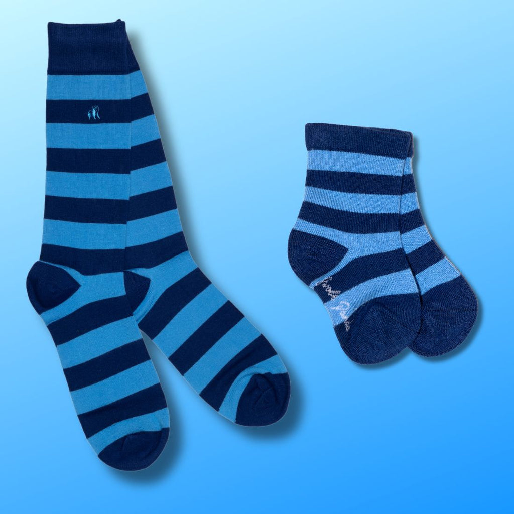 Swole Panda Blue Stripe Matching Bamboo Socks – Breathable Unisex Socks