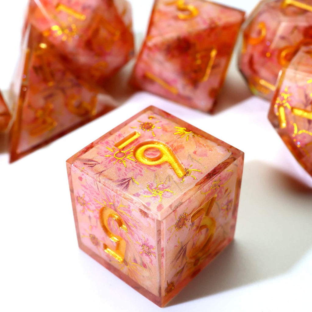 Fey Blossom | Sharp Edge Dice | Resin | 7 Piece Set