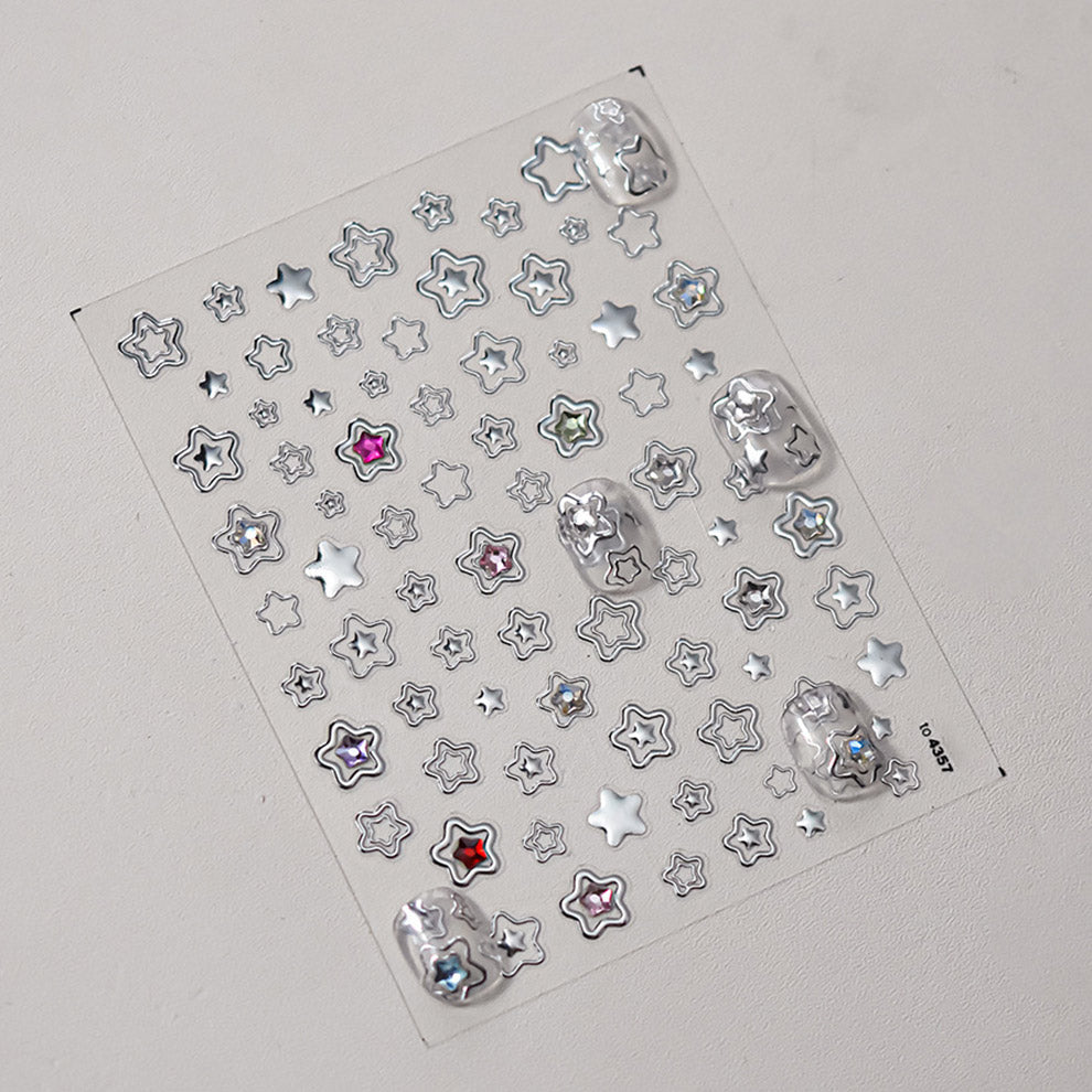 LuLuFun Studio Silver Star Heart 5D Nail Deco Stickers - 1 Sheet
