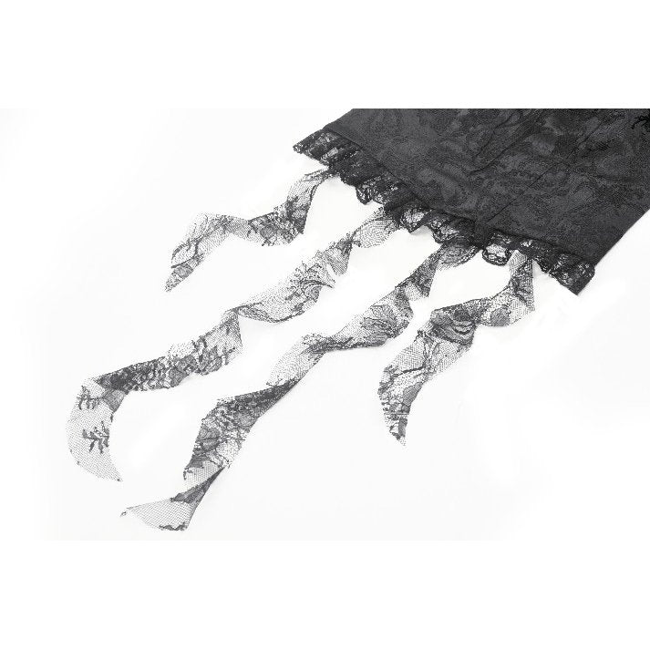 Dark in Love Seraphina Ruched Lace Goth Blouse - Black Satin