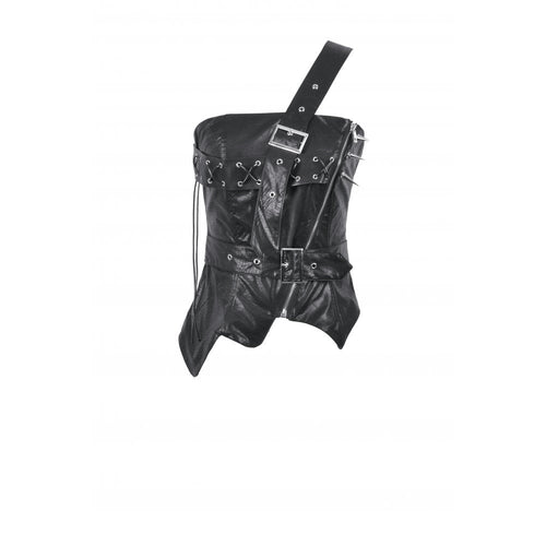 Dark in Love Vespera Spiked Faux Leather One-Shoulder Corset Top