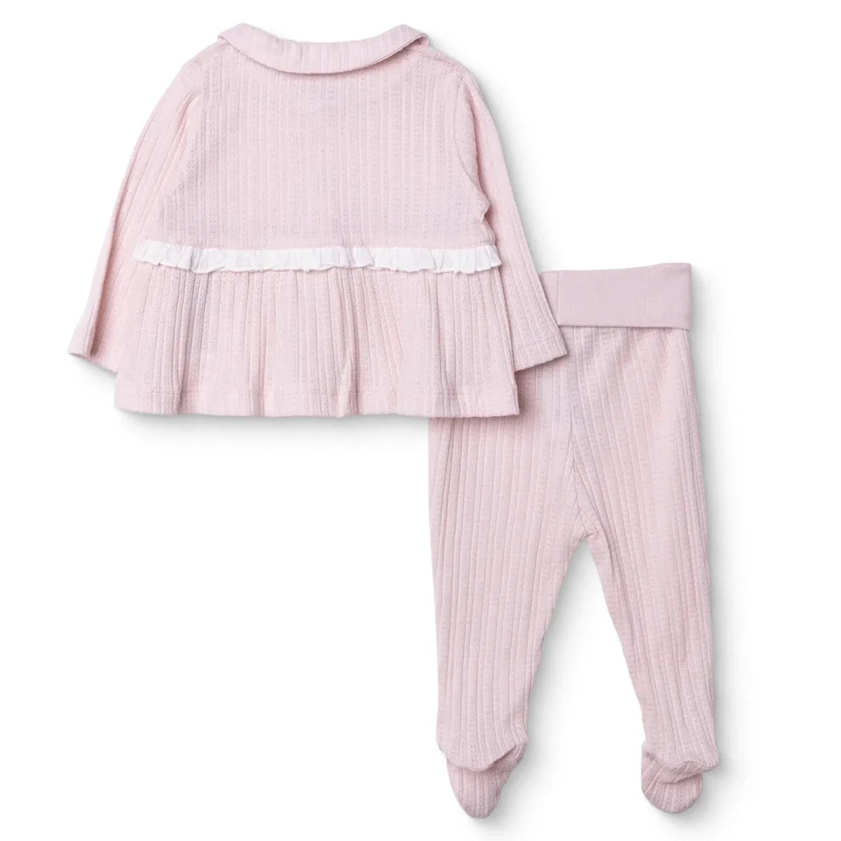 Bebetto Girls Cardigan & Footed Trousers Set Bow Print Long - Pink