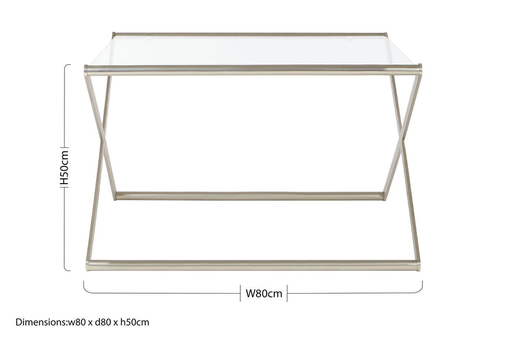 Orsina Roma Square Coffee Table – Tempered Glass & Satin Nickel