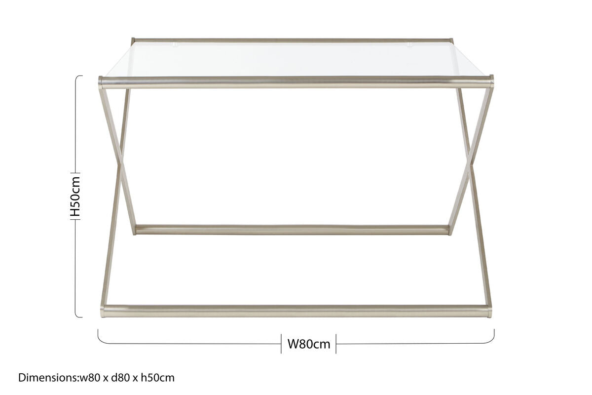 Orsina Roma Square Coffee Table – Tempered Glass & Satin Nickel