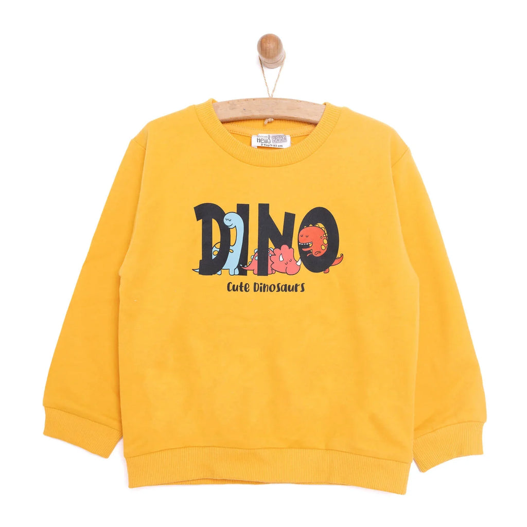 HelloBaby Baby Boy Dino Patterned Sweatshirt - Mustard