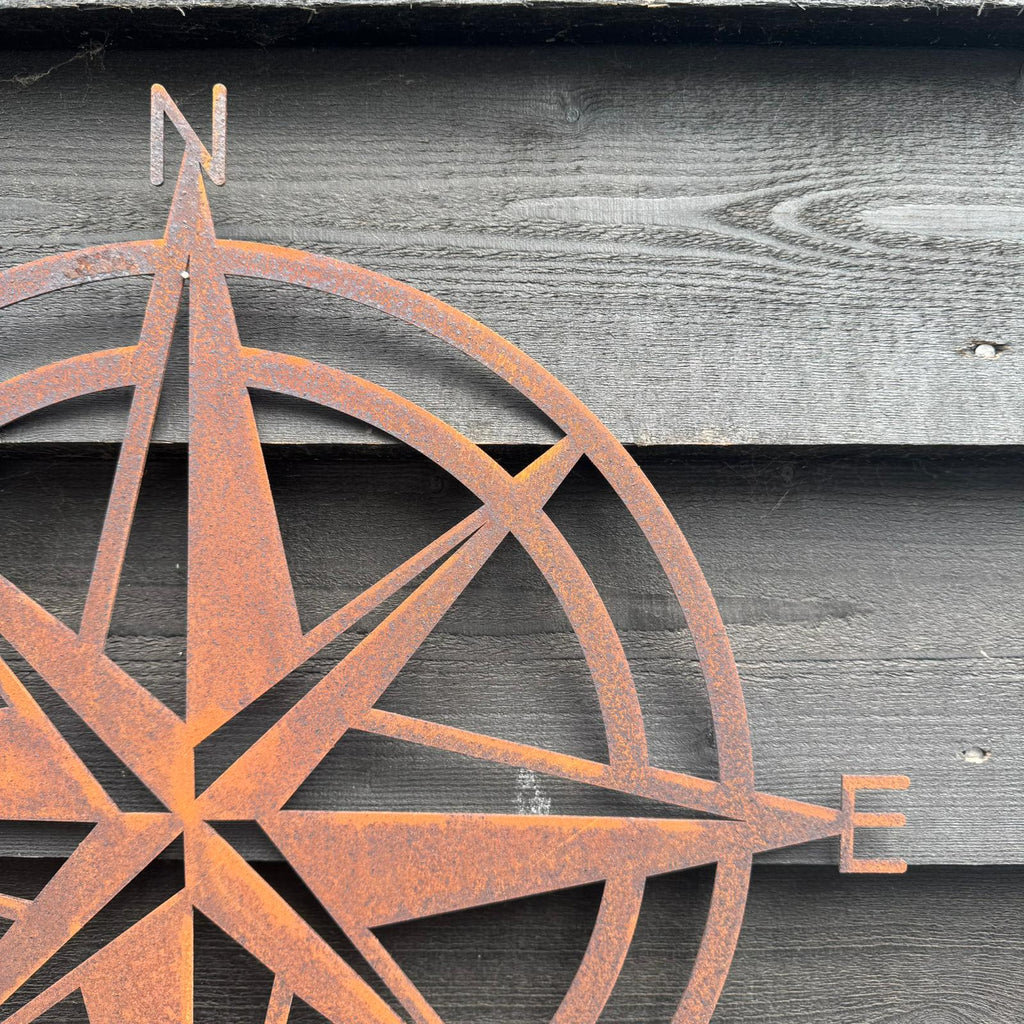 Rustic Metal Compass Wall Art – 50cm Steel Garden Decor | RW Norfolk