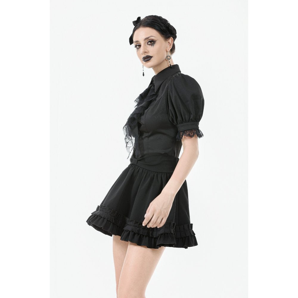 Dark in Love Viktoria Gothic Blouse – Black Lace Ruffle Victorian Top