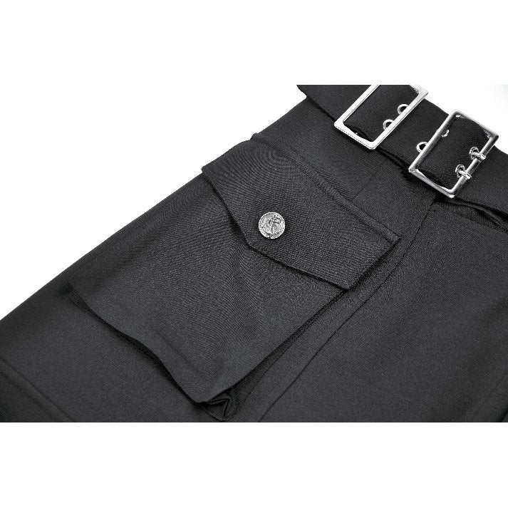 Dark in Love Black Punk Long Skirt – Layered Cutout Belted Gothic Skirt