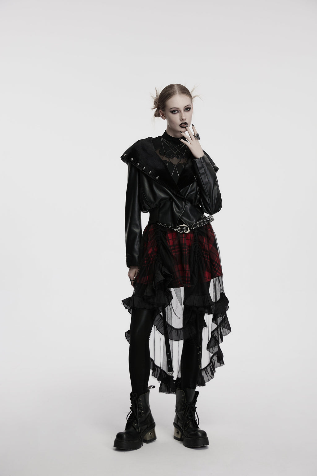 Punk Rave Nyx Hooded Faux Leather Jacket – Gothic Skull Studded Coat