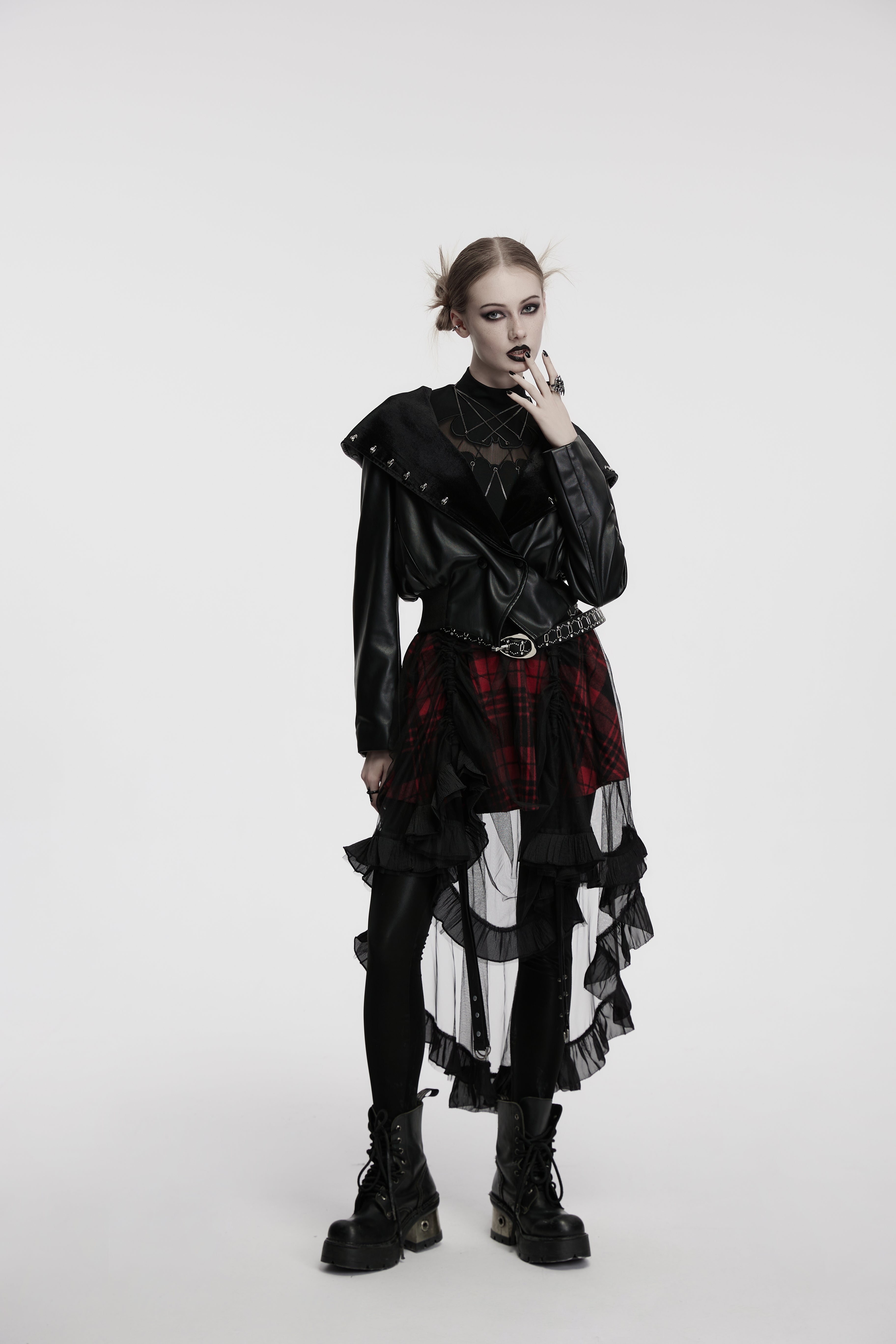 Punk Rave Nyx Hooded Faux Leather Jacket – Gothic Skull Studded Coat
