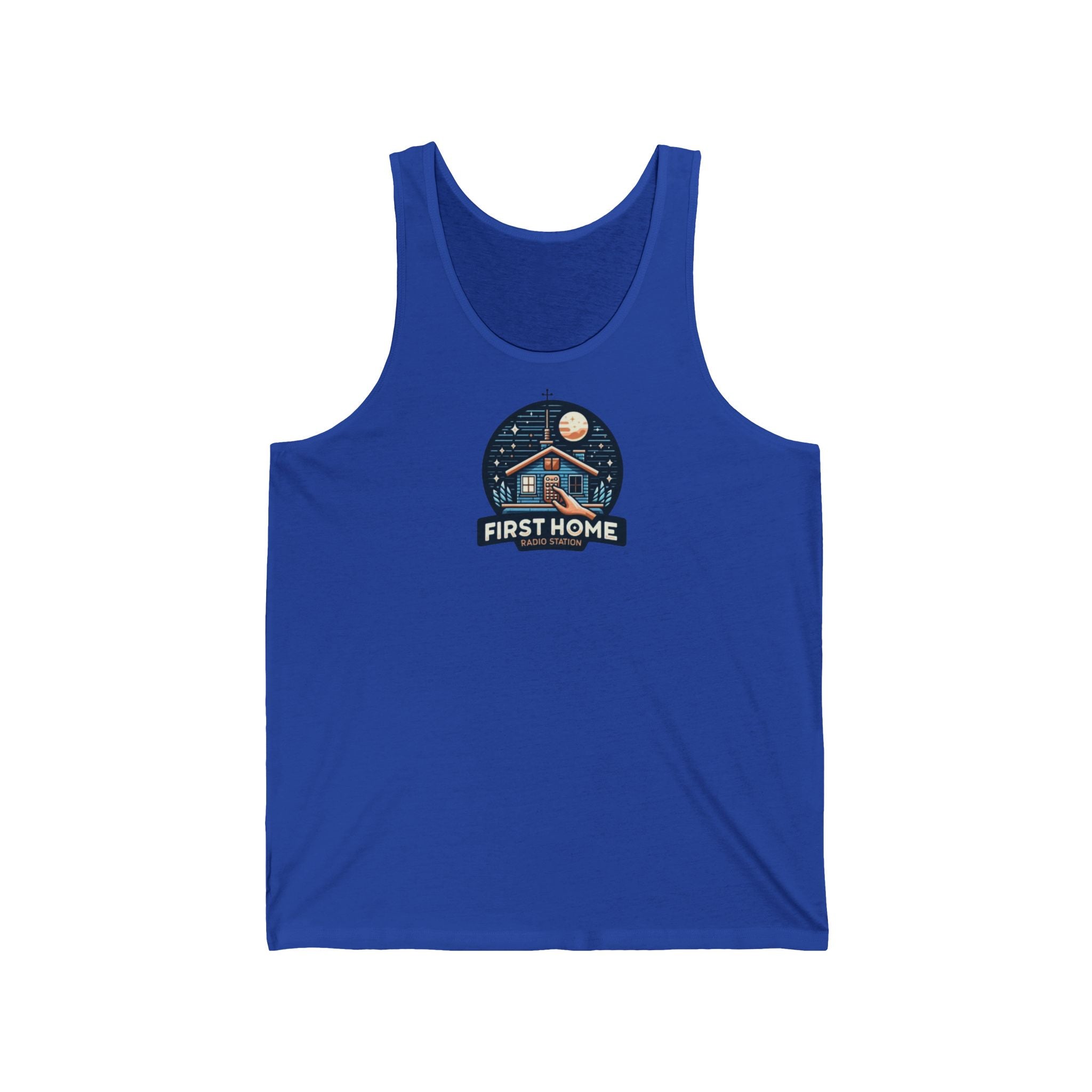 Cozy Unisex Tank Top with 'First Home Radio' Design, Summer Beachwear, Housewarming Gift, Casual Summer Top, Perfect for New Homeowners