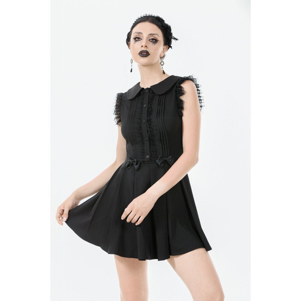 Dark In Love Gwendolyn Goth Mini Dress | Black Lace Panel A-Line