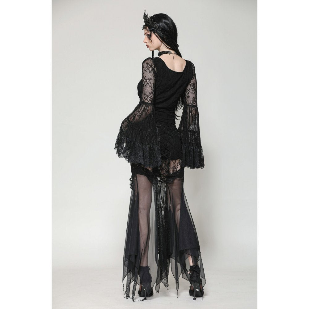 Dark in Love Zuri Gothic Lace Top – Romantic Bell-Sleeve Layered Cuff