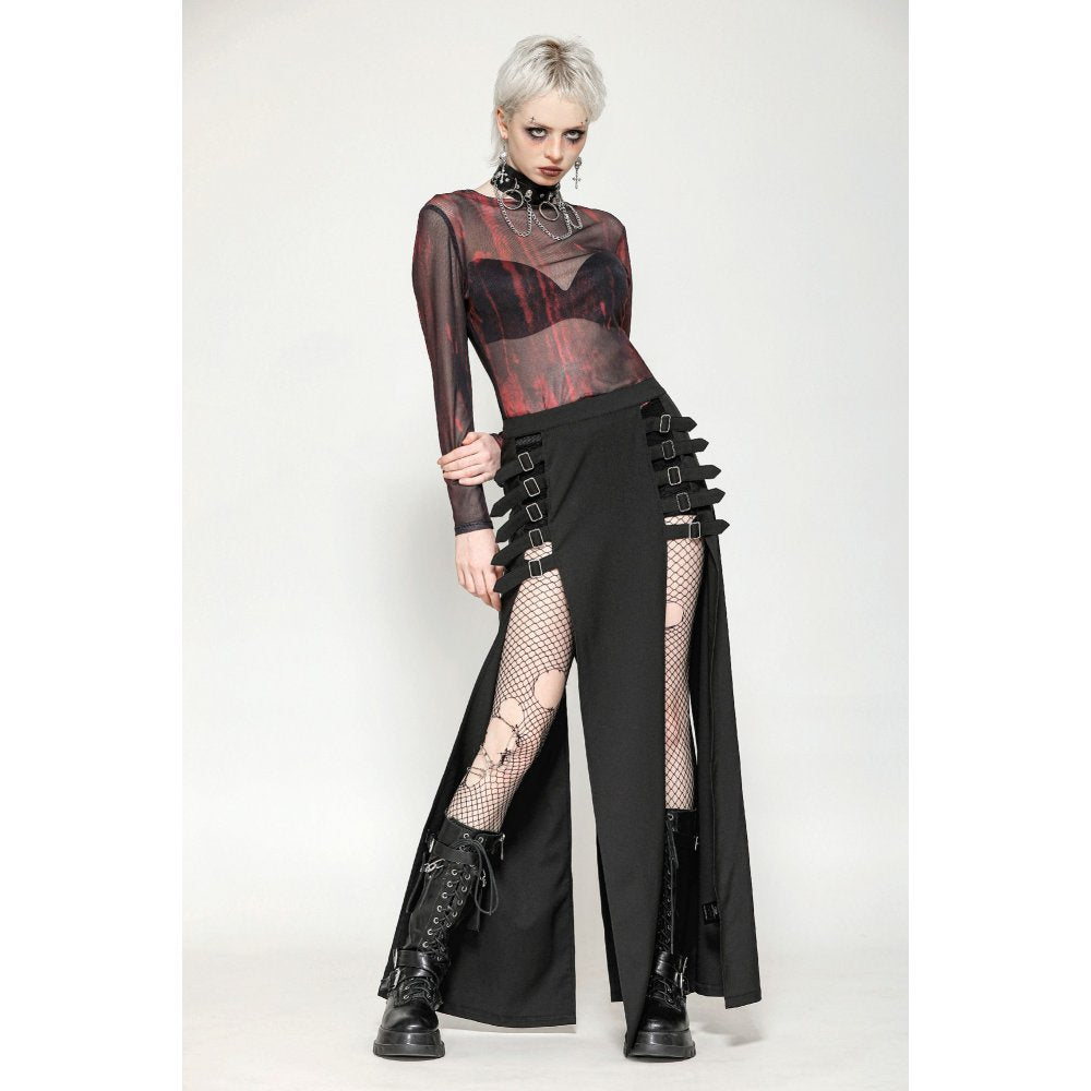 Dark in Love Carson Black and Red Tie-Dye Mesh Gothic Basic Top